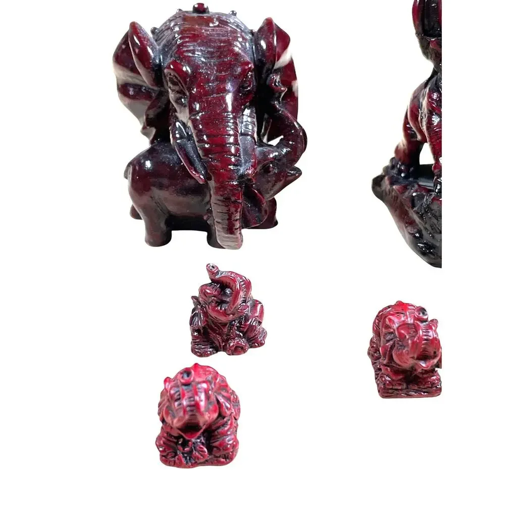 Vintage Set of 7 Red Ceramic Elephant Figurines Excellent Used Condition